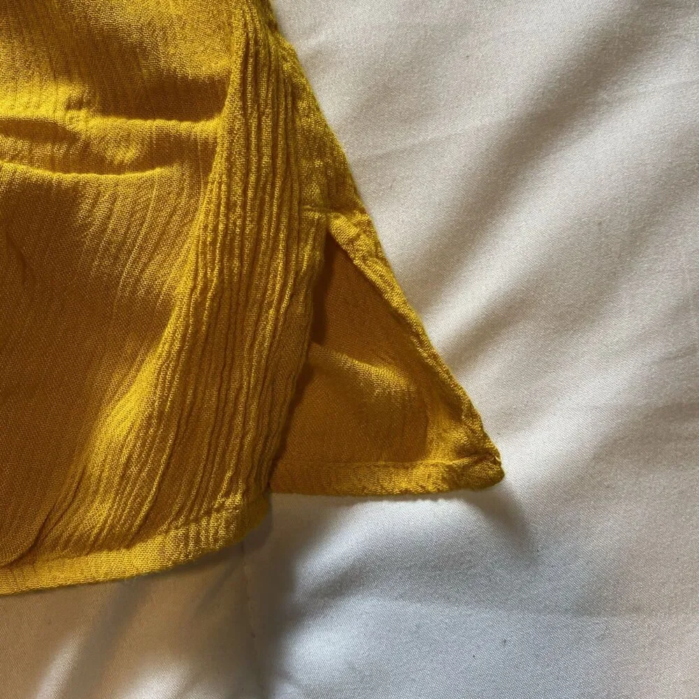 Loft Short Gathered Puff Sleeve Ladies Top Medium Mustard Yellow
